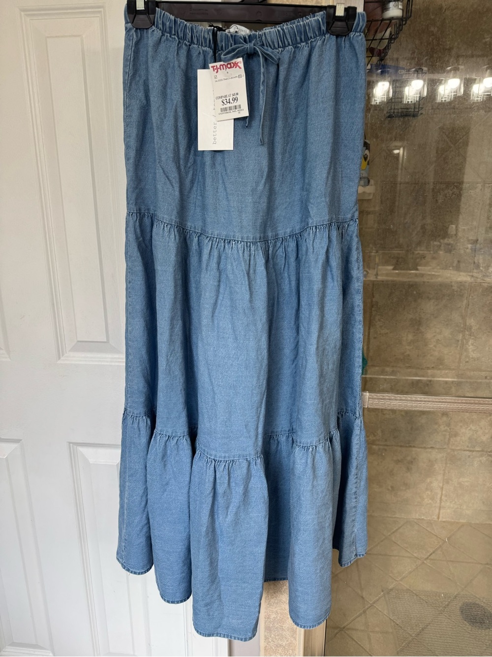 T.J.Maxx Light Blue Tiered Chambray Maxi Skirt